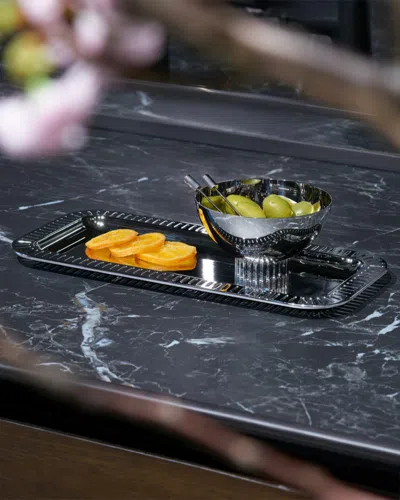 Anna New York Striations Small Rectangle Serving Tray, 13.75" In Silver