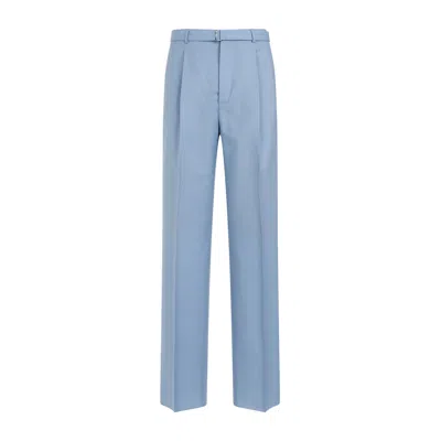 Lanvin Blue Fog Virgin Wool Leg Trousers In Blue