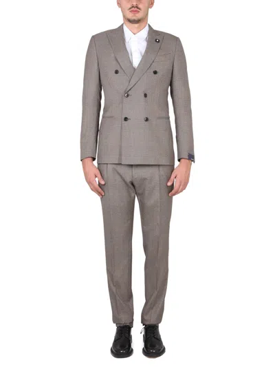 Lardini Double-breasted Checked-pattern Suit In Brown