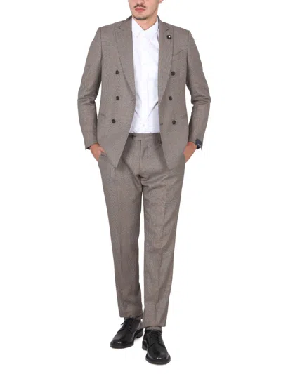 Lardini Double-breasted Checked-pattern Suit In Brown