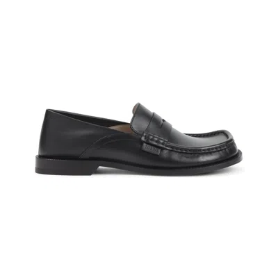 Loewe Penny Strap Round Toe Stitched Detailing Loafers In Black