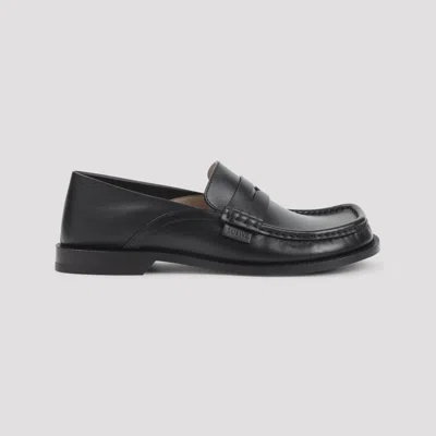 Loewe Penny Strap Round Toe Stitched Detailing Loafers In Black
