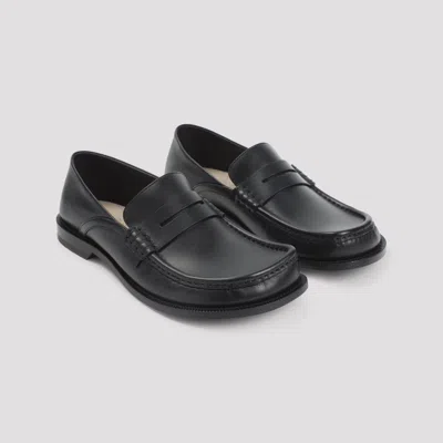 Loewe Penny Strap Round Toe Stitched Detailing Loafers In Black