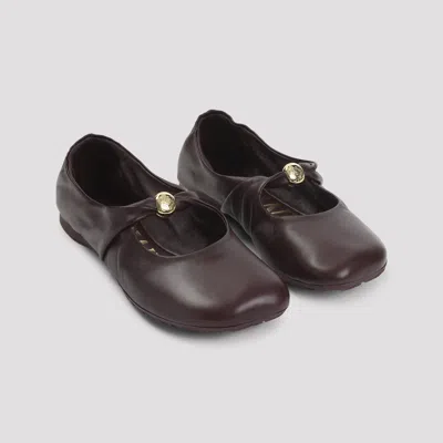 Loewe Burgundy Nappa Leather Pebble Ballerinas