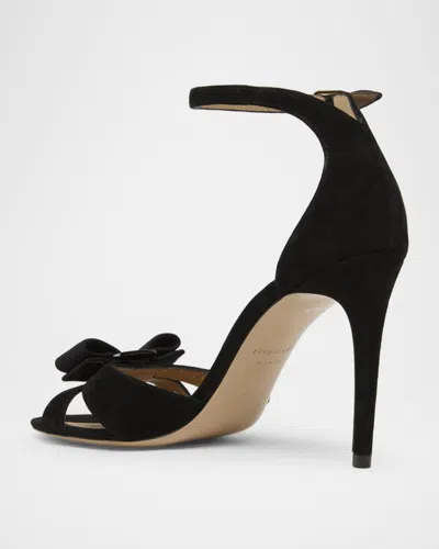 Ferragamo Roxy 90 Vara Bow Suede Sandals In Black