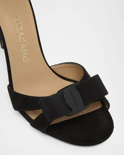 Ferragamo Roxy 90 Vara Bow Suede Sandals In Black