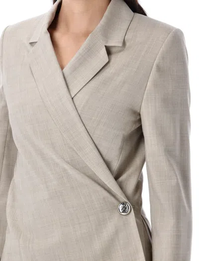Loewe Womens Light Beige Melange Tailored Wrap-over Wool Blazer In Gray