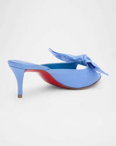 Christian Louboutin Mulazee Bow-embellished Crepe De Chine Mules In Blue
