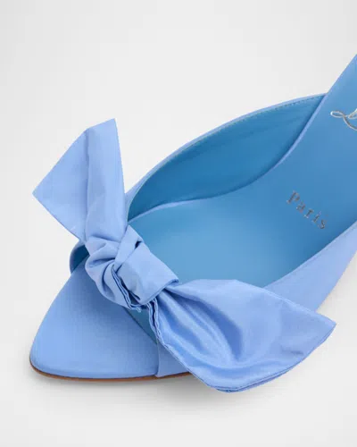 Christian Louboutin Mulazee Bow-embellished Crepe De Chine Mules In Blue