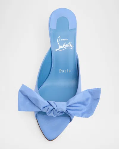 Christian Louboutin Mulazee Bow-embellished Crepe De Chine Mules In Blue
