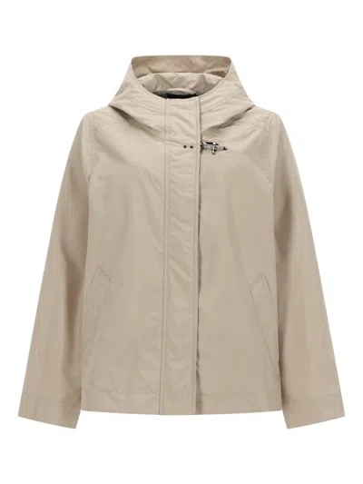 Fay Short Parka With Hook And Loop Closure In Nude