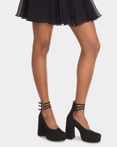 Chloé 100mm Loti Suede Platform Block-heel Pumps In Black
