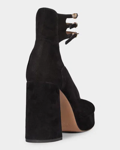 Chloé 100mm Loti Suede Platform Block-heel Pumps In Black