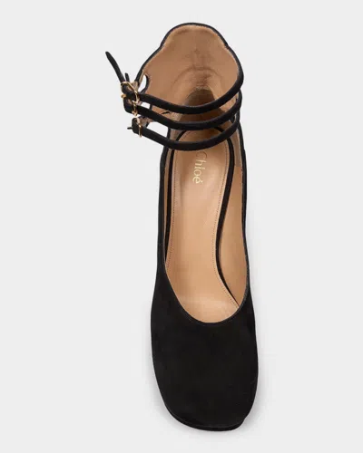 Chloé 100mm Loti Suede Platform Block-heel Pumps In Black