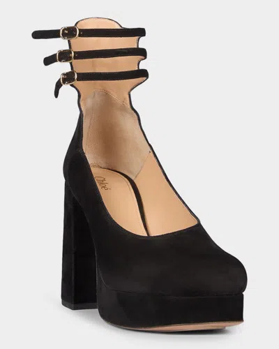 Chloé 100mm Loti Suede Platform Block-heel Pumps In Black
