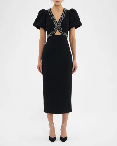 Rebecca Vallance Nyx Crystal-embellished Cutout Crepe Midi Dress In Black