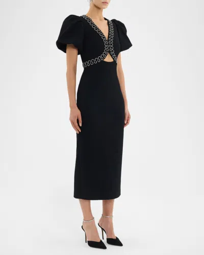 Rebecca Vallance Nyx Crystal-embellished Cutout Crepe Midi Dress In Black