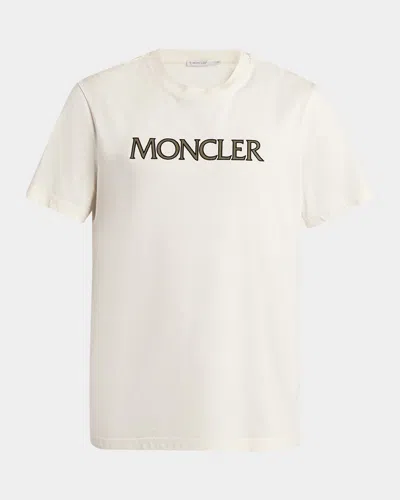 Moncler Mens White Flocked-logo Badge Short-sleeve Cotton-jersey T-shirt
