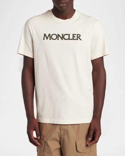 Moncler Mens White Flocked-logo Badge Short-sleeve Cotton-jersey T-shirt