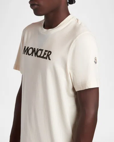 Moncler Mens White Flocked-logo Badge Short-sleeve Cotton-jersey T-shirt