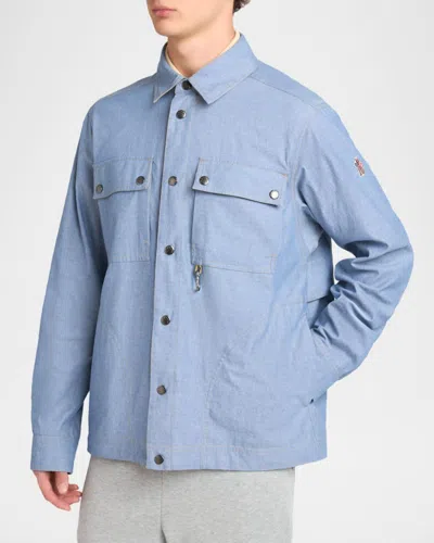 Moncler Light Blue Regular Solid Shirt In Blue