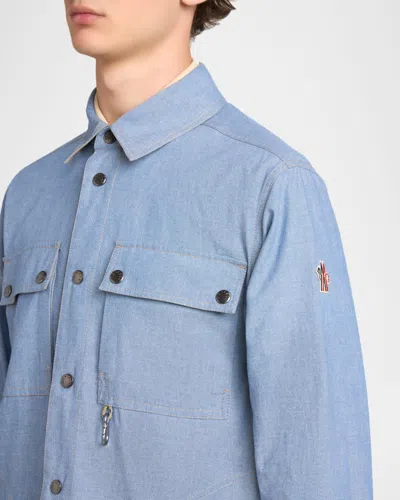 Moncler Light Blue Regular Solid Shirt In Blue