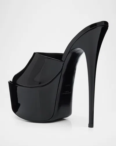 Saint Laurent 110mm Kika Patent Leather Platform Mules In Black