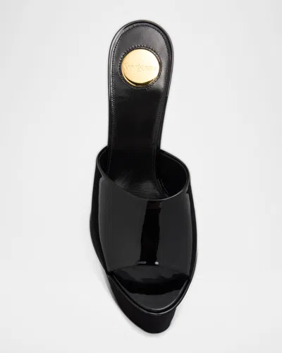 Saint Laurent 110mm Kika Patent Leather Platform Mules In Black