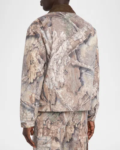 Represent Mens Tree-graphic Print Camouflage Cotton Trucker Jacket In Multi