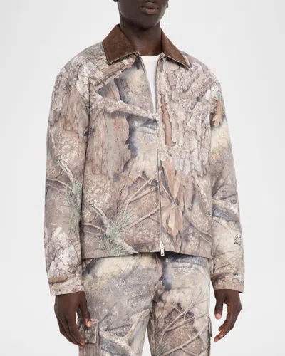 Represent Mens Tree-graphic Print Camouflage Cotton Trucker Jacket In Multi