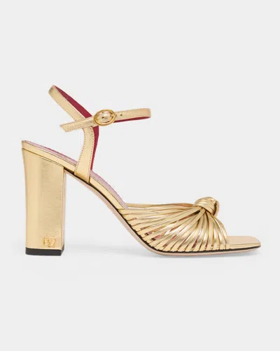 Valentino Garavani 90mm Vlogo Anne Metallic Leather Block-heel Sandals In Yellow