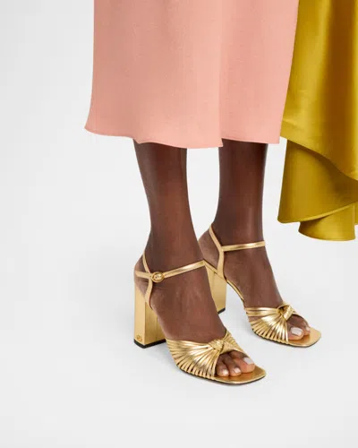 Valentino Garavani 90mm Vlogo Anne Metallic Leather Block-heel Sandals In Yellow
