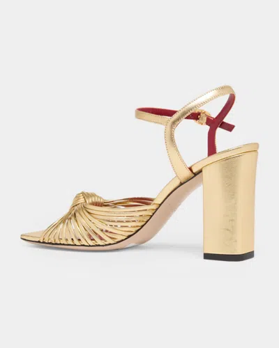 Valentino Garavani 90mm Vlogo Anne Metallic Leather Block-heel Sandals In Yellow
