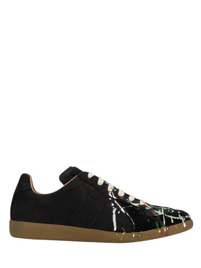 Maison Margiela Replica Paint Splatter Leather Sneakers Size 10 In Black