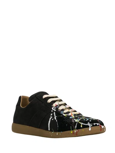 Maison Margiela Replica Paint Splatter Leather Sneakers Size 10 In Black