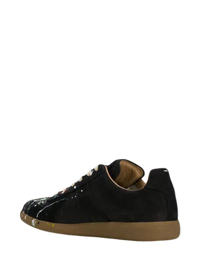Maison Margiela Replica Paint Splatter Leather Sneakers Size 10 In Black