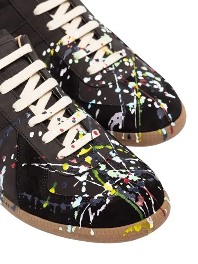 Maison Margiela Replica Paint Splatter Leather Sneakers Size 10 In Black