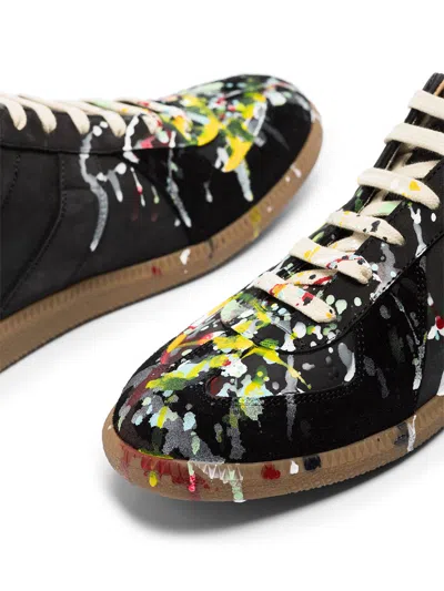Maison Margiela Replica Paint Splatter Leather Sneakers Size 10 In Black