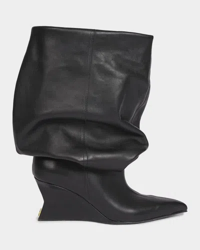 Balmain Leather Wedge Ankle Boots 60 In Black