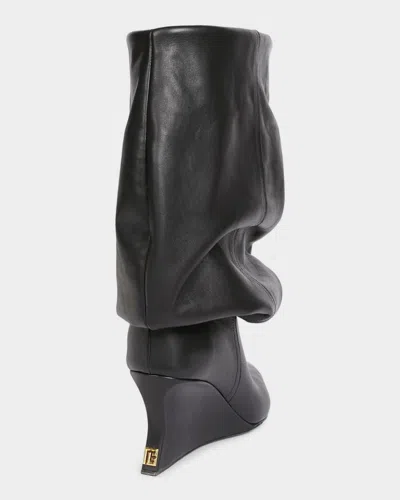 Balmain Leather Wedge Ankle Boots 60 In Black