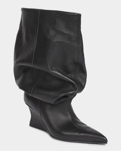 Balmain Leather Wedge Ankle Boots 60 In Black