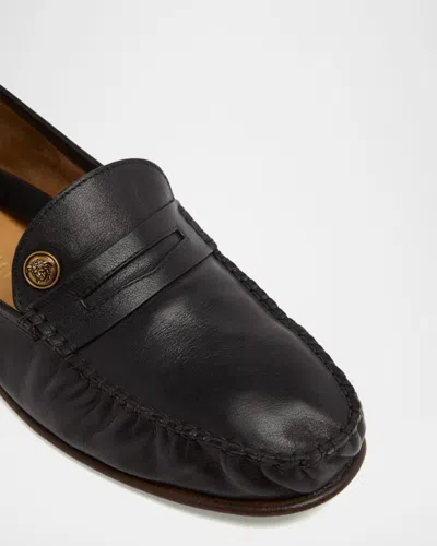 Versace Black Guanto Loafers In Calf Leather In Black