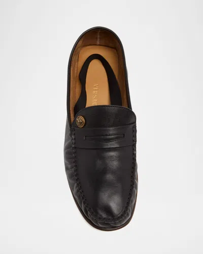 Versace Black Guanto Loafers In Calf Leather In Black