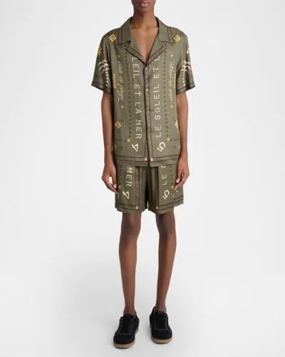 Balmain Short-sleeve Patterned Shirt In Green