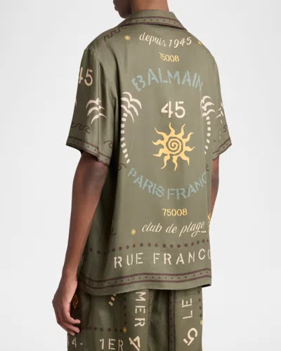 Balmain Short-sleeve Patterned Shirt In Green