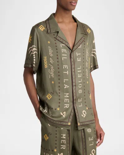 Balmain Short-sleeve Patterned Shirt In Green