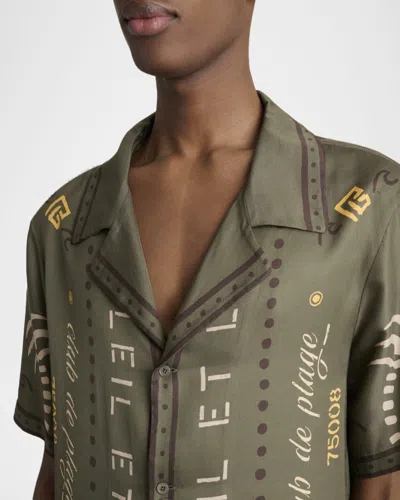 Balmain Short-sleeve Patterned Shirt In Green