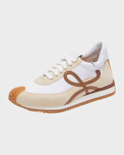 Loewe Flow Runner 2.0 Sneakers In White/brown Nylon And Suede Women In Animal Print
