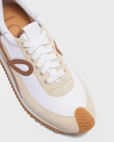 Loewe Flow Runner 2.0 Sneakers In White/brown Nylon And Suede Women In Animal Print