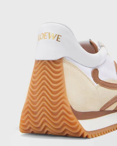 Loewe Flow Runner 2.0 Sneakers In White/brown Nylon And Suede Women In Animal Print